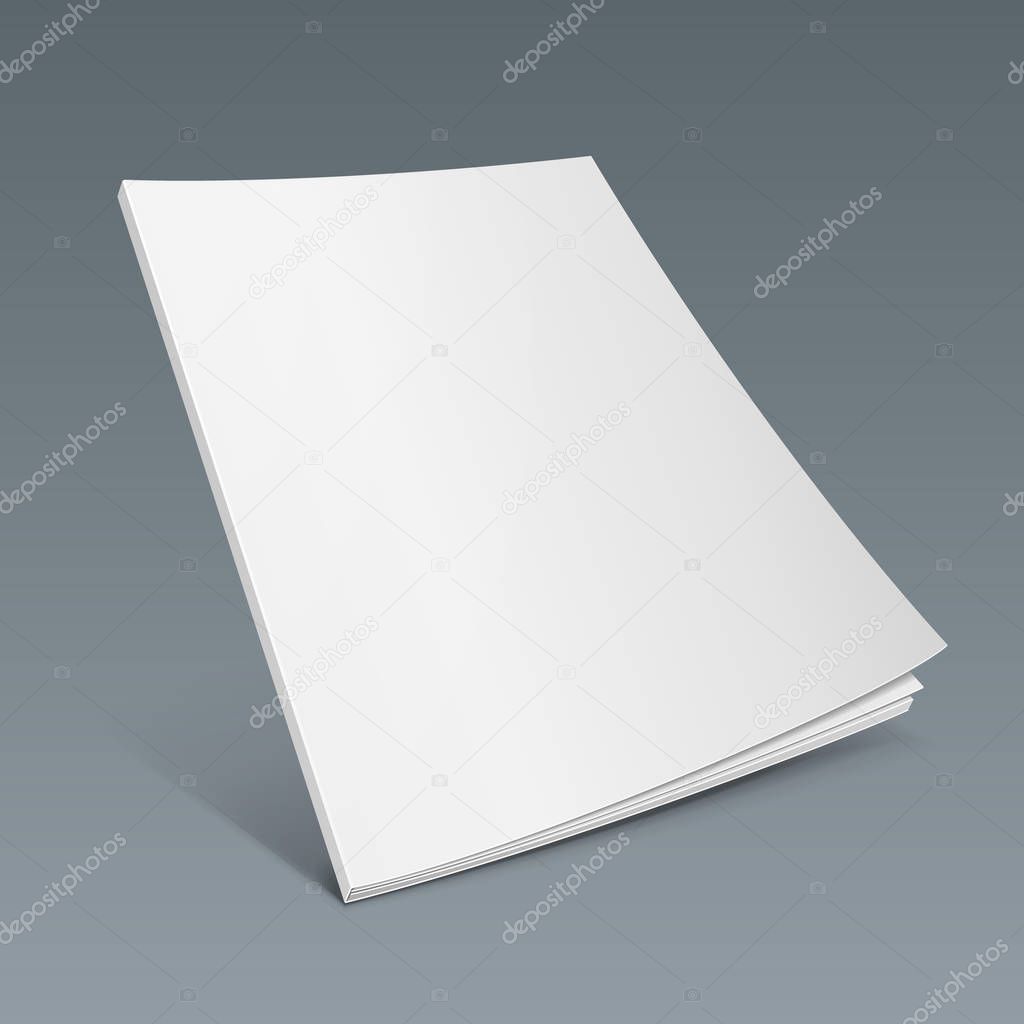 Blank Flying Cover Of Magazine, Book, Booklet, Brochure. Illustration Isolated On Gray Background. Mock Up Template Ready For Your Design. Vector EPS10