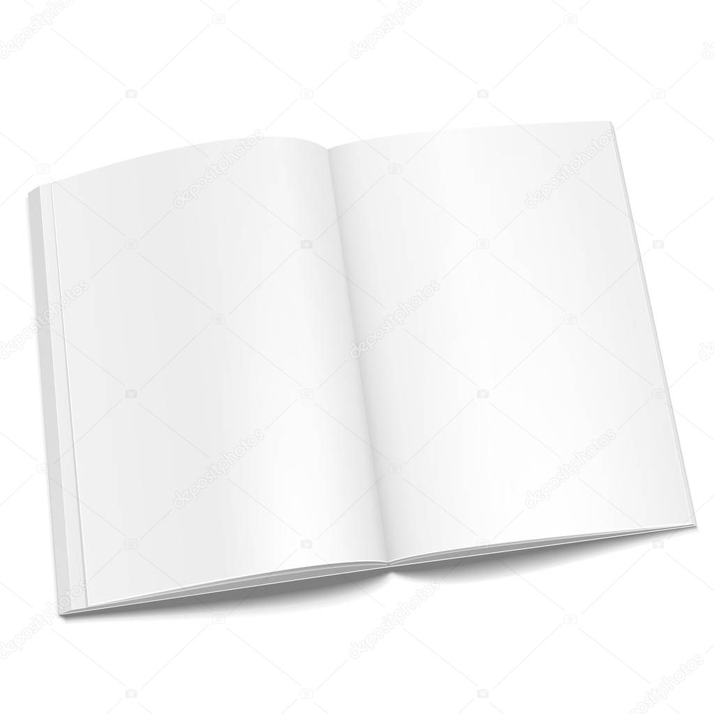 Blank Opened Magazine, Book, Booklet, Brochure Cover. Illustration Isolated On White Background. Mock Up Template Ready For Your Design. Vector EPS10
