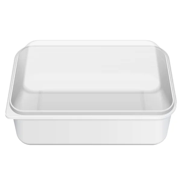 Witte lege lege piepschuim Plastic voedsel lade Container doos met deksel, Cover. Illustratie geïsoleerd op een witte achtergrond. Mock Up sjabloon klaar voor uw ontwerp. Vector Eps10 — Stockvector