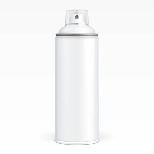 Beyaz boya Aerosol sprey Metal 3d şişe Can, Graffiti, Deodorant, ev kimyasalları, zehir. Önden Görünüm. İllüstrasyon izole beyaz arka plan üzerinde. Şablonu tasarımlarınız için alay. Vektör Eps10 — Stok Vektör