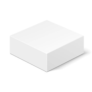 Beyaz Ürün Karton Paket Kutusu. Beyaz arka planda izole edilmiş bir resim. Tasarımınız için şablonu hazırlayın. Vektör EPS10