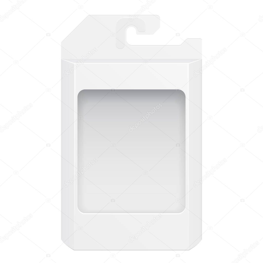 White Product Package Box With Window Illustration Isolated On White Background. Mock Up Template Ready For Your Design. Product Packing Vector EPS10