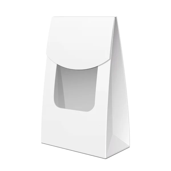 Beyaz karton taşıma kutusu çanta pencere ambalajlı gıda, Hediyelik veya diğer ürünler için. İllüstrasyon izole beyaz arka plan üzerinde. Şablon hazır tasarımınız için alay. Ürün Ambalaj vektör Eps10 — Stok Vektör