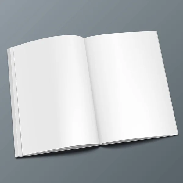 Revista Abierta en Blanco, Libro, Folleto, Folleto. Ilustración aislada sobre fondo gris. Plantilla Mock Up listo para su diseño. Vector EPS10 — Vector de stock