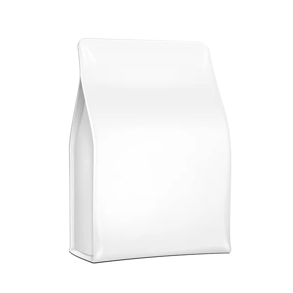 Λευκό πλαστικό, αλουμινένια συσκευασία τροφίμων της χαρτί τσάντα καφέ, μπαχαρικά ή αλεύρι. Αποχρώσεις του γκρι. Εικονογράφηση που απομονώνονται σε λευκό φόντο. Mock Up έτοιμο πρότυπο για το σχεδιασμό σας. Προϊόντος συσκευασία διάνυσμα Eps10 — Διανυσματικό Αρχείο