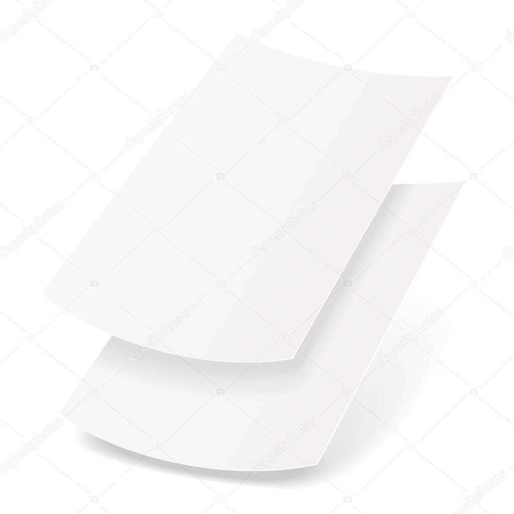 Two Blank Paper Leaflet, Flyer, Broadsheet, Flier, Follicle, Leaf A4 With Shadows. Illustration Isolated On White Background. Mock Up Template Ready For Your Design. Vector EPS10