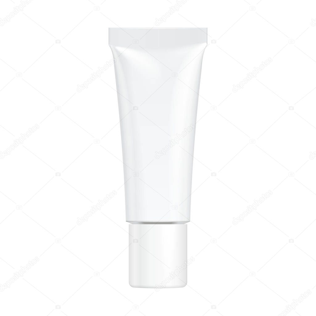 Tube Of Cream Or Gel Grayscale White Clean. Illustration Isolated On White Background. Mock Up Template Ready For Your Design. Vector EPS10