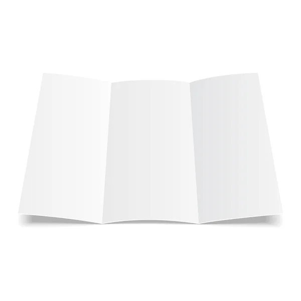 Feuille de papier triple vierge, dépliant, feuillet, dépliant, follicule, feuille A4 avec ombres. Sur fond blanc isolé. Modèle maquillé prêt pour votre conception. Vecteur EPS10 — Image vectorielle