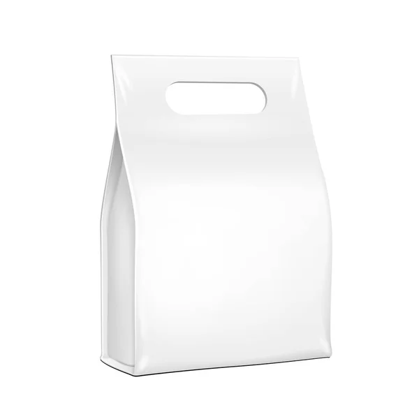 Λευκό πλαστικό, φύλλο χαρτί σακούλα τροφίμων πακέτο του καφέ, μπαχαρικά ή αλεύρι. διαβαθμίσεις του γκρι. Εικονογράφηση απομονωμένη σε λευκό φόντο λαβή. Ετοίμασε το πρότυπο έτοιμο για το σχέδιό σου. Διάνυσμα συσκευασίας προϊόντων EPS10 — Διανυσματικό Αρχείο