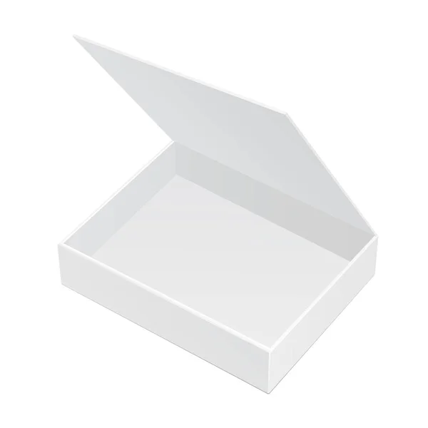 Caixa de pacote de papelão branco aberto. Presente Candy. Sobre fundo branco isolado. Modelo Mock Up pronto para o seu projeto. Vetor de embalagem de produto EPS10 —  Vetores de Stock