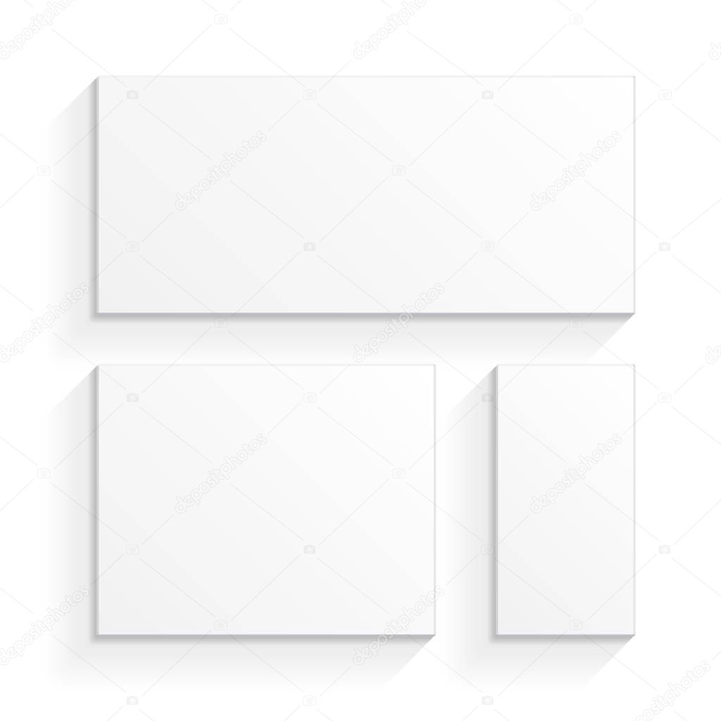 White Product Cardboard Package Boxes. Top View. Illustration Isolated On White Background. Mock Up Template Ready For Your Design. Vector EPS10