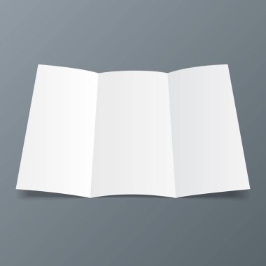 Boş panelli kağıt broşür, el ilanı, dosya kâğıdı, hızlı tren, folikül, gölgeler ile A4 yaprak. Gri arka plan üzerinde izole. Şablon hazır tasarımınız için alay. Vektör Eps10