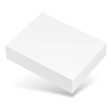 Ürün karton ambalajlama kutusu gölgeli uçan beyaz. İllüstrasyon izole beyaz arka plan üzerinde. Şablon hazır tasarımınız için alay. Vektör Eps10