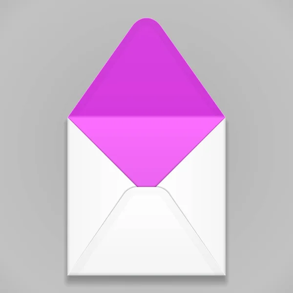 Witte paars, Violet, Magenta lege envelop. Illustratie geïsoleerd op een grijze achtergrond. Mock Up sjabloon klaar voor uw ontwerp. Vector Eps10 — Stockvector