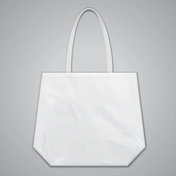 Textiel stof katoen handtas Eco Plastic tas pakket White grijswaarden. Illustratie geïsoleerd op een grijze achtergrond. Mock Up sjabloon klaar voor uw ontwerp. Vector Eps10 — Stockvector