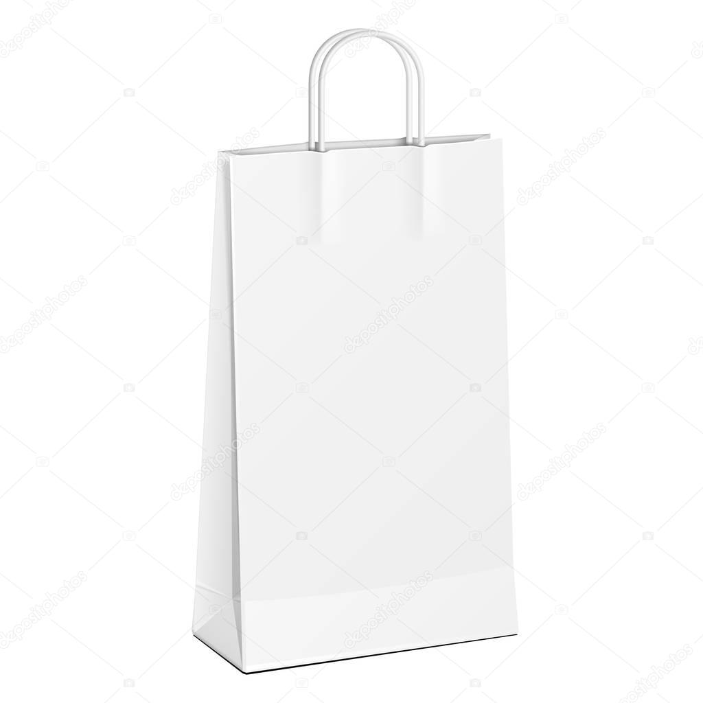 Carrier Paper Bag White. Illustration Isolated On White Background. Mock Up Template Ready For Your Design. Product Packing Vector EPS10