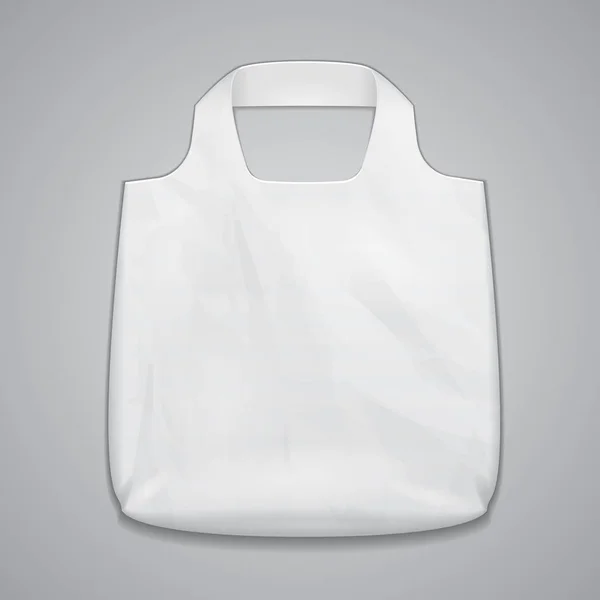 Bolso de algodón de tela textil Paquete de bolsa de plástico Eco Escala de grises blanca. Ilustración aislada sobre fondo gris. Plantilla Mock Up listo para su diseño. Vector EPS10 — Vector de stock