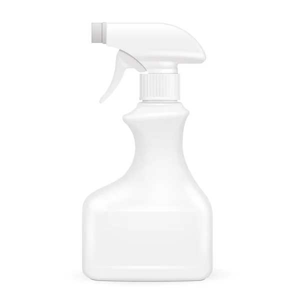 Botella de plástico blanco pulverizador pistola en blanco. Ilustración Aislado sobre fondo blanco. Plantilla Mock Up listo para su diseño. Vector EPS10 — Vector de stock