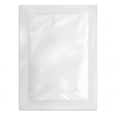 White Blank Retort Foil Pouch Packaging Medicine Drugs Or Coffee, Salt, Sugar, Sachet, Sweets Or Condom. Illustration Isolated On White Background. Mock Up Template Ready For Your Design. Vector EPS10 clipart