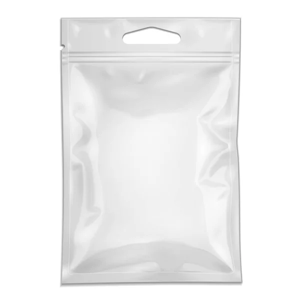 화이트 빈 채워진된 토르 포 일 주머니 가방 슬롯을 꽉 지퍼 포장. 의학 약 또는 식품 제품입니다. 그림을 흰색 배경에 고립입니다. 서식 파일을 비웃는 다. 벡터 — 스톡 벡터