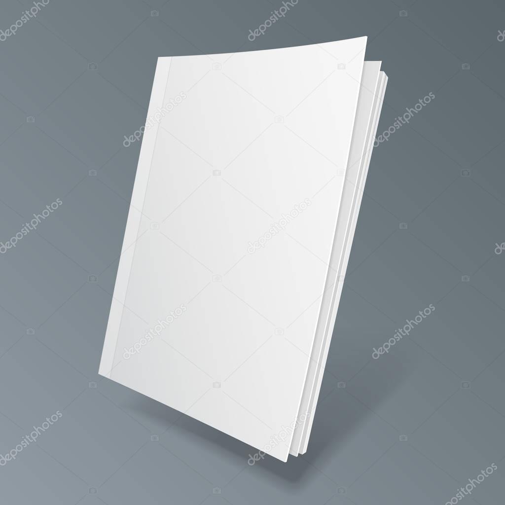 Blank Flying Cover Of Magazine, Book, Booklet, Brochure. Illustration Isolated On Gray Background. Mock Up Template Ready For Your Design. Vector EPS10