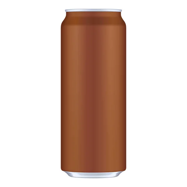 Bevanda di alluminio del metallo del cioccolato marrone può 500ml. Modello Mockup pronto per il tuo design. Illustrazione isolata su sfondo bianco. Imballaggio del prodotto. Vettore EPS10 — Vettoriale Stock