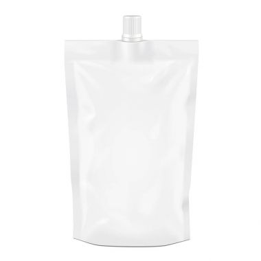 Beyaz Blank Doy paketi, Doypack Foil Food ya da Spout Lid 'li Poşet İçme. Beyaz arka planda izole edilmiş bir resim. Tasarımınız için şablonu hazırlayın. Ürün paketleme. Vektör EPS10