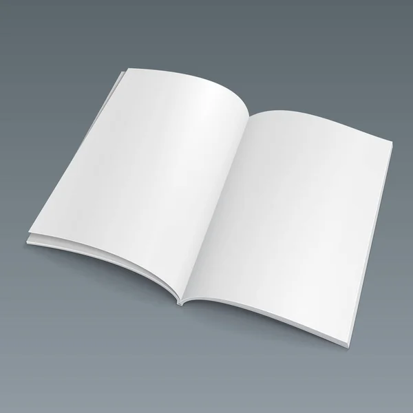Revista Abierta en Blanco, Libro, Folleto, Folleto. Ilustración aislada sobre fondo gris. Plantilla Mock Up listo para su diseño. Vector EPS10 — Vector de stock