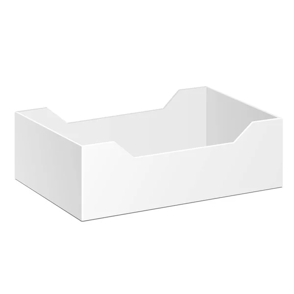 Caja de paquete de cartón de producto vegetal, fruta reciclada blanca. Ilustración Aislado sobre fondo blanco. Plantilla Mock Up listo para su diseño. Vector EPS10 — Vector de stock