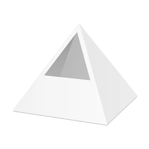 Emballage blanc de boîte de triangle de pyramide de carton pour la nourriture, le cadeau ou d'autres produits. Illustration isolée sur fond blanc. Modèle maquillé prêt pour votre conception. Vecteur d'emballage des produits EPS10 — Image vectorielle