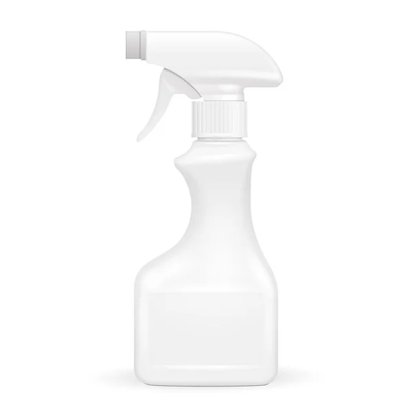 Botella de plástico blanco pulverizador pistola en blanco. Ilustración Aislado sobre fondo blanco. Plantilla Mock Up listo para su diseño. Vector EPS10 — Vector de stock