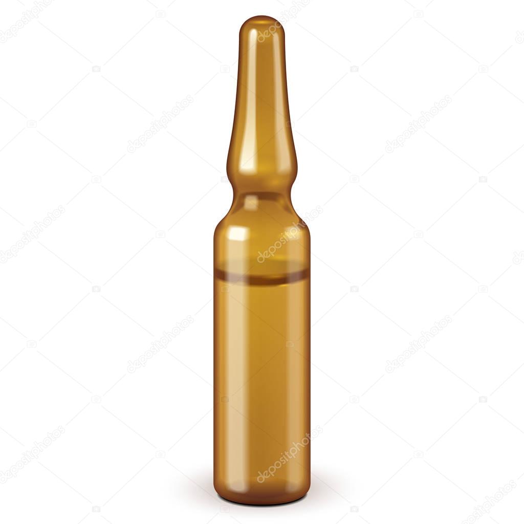 Medical Brown Glass Ampoule, Isolated On White Background. Mock Up Template Ready For Your Design. Vector EPS10