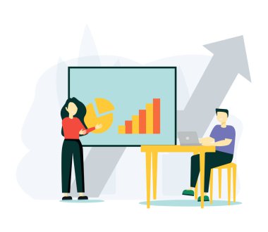 Finansal danışmanlık konsepti. Web afişi, bilgi grafikleri, kahraman resimleri için kullanılabilir. Düz izometrik vektör çizimi beyaz arkaplanda izole edildi.