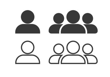 Siyah çizgi kullanıcı grubu simgesi beyaz arkaplanda izole edildi. Bir grup insan ikonu. İş simgesi - kullanıcı profili simgesi. Simgeleri renkli ayarla.