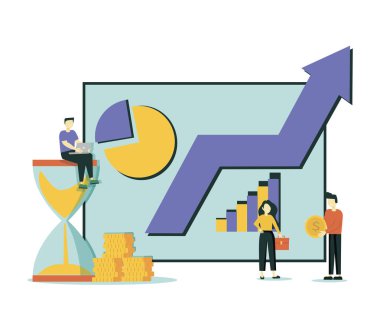 Karakterli mali yönetim kavramı. Web afişi, bilgi grafikleri, kahraman resimleri için kullanılabilir. Düz izometrik vektör çizimi beyaz arkaplanda izole edildi.