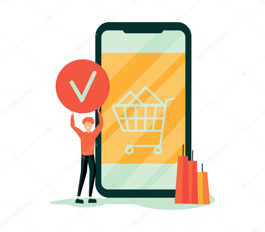 Mobile shopping app, modern online technology, internet customer service icon. Order placed, order processing, order
