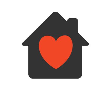 Logo ya da simge olarak tasarlanmış ev şeklindeki bir kalp. bu simgeler koronovirüs için hazırlandı . 