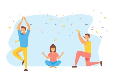 Vektör illüstrasyon, çalışma saatlerinde meditasyon kavramı, mola, vücudun sağlık faydaları, zihin ve duygular, düşünce süreci - Vektör - illüstrasyon