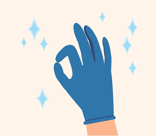 Рука Синій Рукавичці Знак Ізольовано Білому Тлі Рукавички Надягають Захисні — стоковий вектор