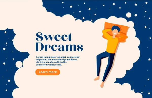 Dulces Sueños Buen Concepto Salud Joven Duerme Costado Ilustración Vectorial — Archivo Imágenes Vectoriales