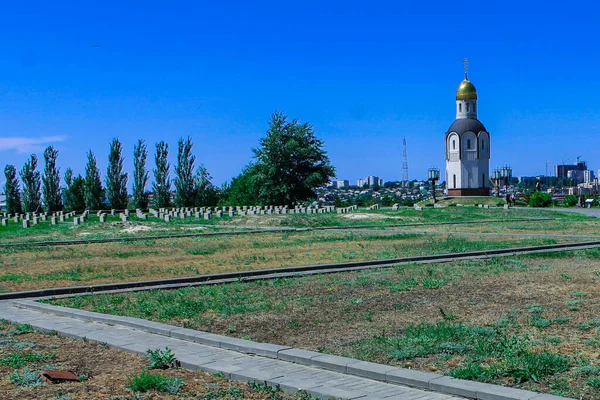 Champ Soldat Route Vers Église Mamaev Kurgan Volgograd Sur Fond — Photo