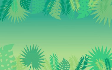 Palmiye yaprakları ve egzotik bitkilerle yazlık tropikal afişler. .Vector illüstrasyon arkaplan, duvar kağıdı