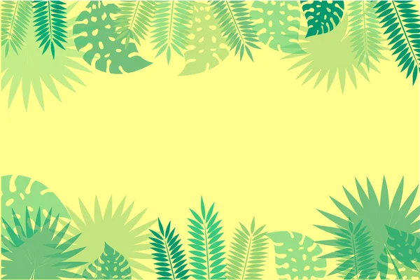 Bandeira Tropical Verão Com Folhas Palmeira Plantas Exóticas Vector Ilustração — Vetor de Stock