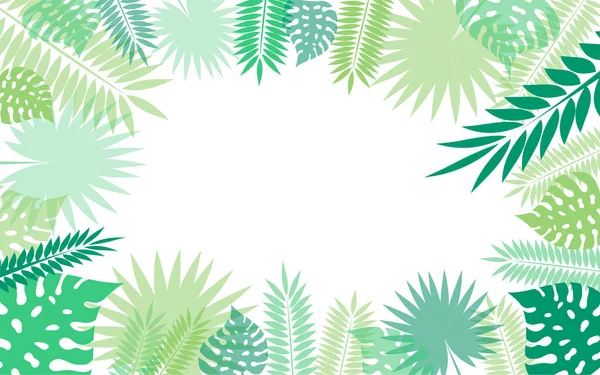 Bandeira Tropical Verão Com Folhas Palmeira Plantas Exóticas Vector Ilustração — Vetor de Stock