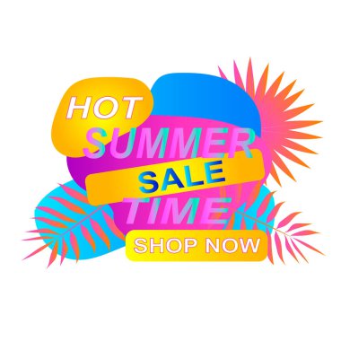 Yaz indirimi afişi, tropikal yapraklı sıcak sezon afişi için indirimli poster. Dükkan için davetiye, özel teklif kartı, tasarım şablonu. Vektör