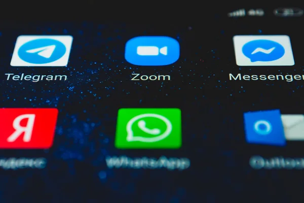 아이콘 메신저 아이콘 스마트폰 클로즈업에서 수있습니다 비디오 커뮤니케이션 Zoom Video — 스톡 사진