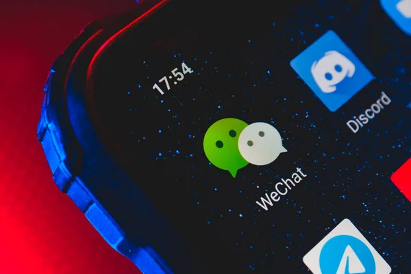 Ікона Програми Wechat Екрані Смартфону Wechat Китайський Додаток Багатоцільових Повідомлень — стокове фото