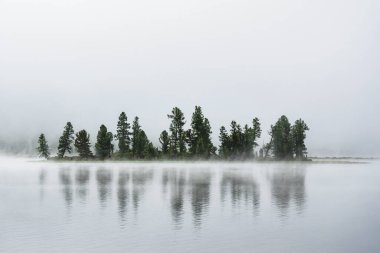 Rusya 'nın Altai cumhuriyetinin Ulagansky Bölgesi' ndeki bir dağ gölünün kıyısındaki sislerle kaplı ağaçlar suya yansıyor.