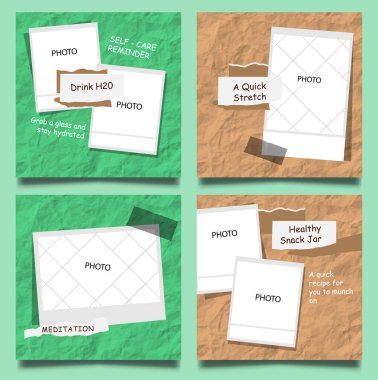 Sosyal medya iletisi, yeşil ve kahverengi renkli sağlık hatırlatıcısının basit bir gösterimi.