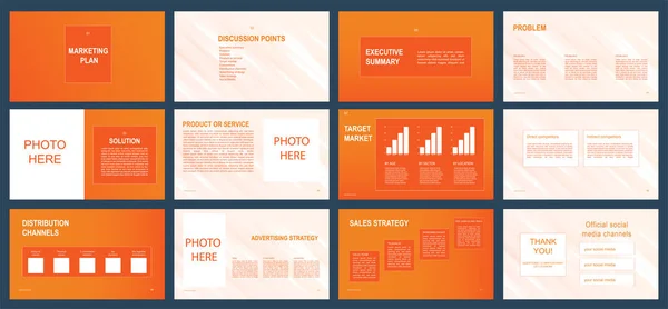 Presentatiesjablonen Marketingplan Met Oranje Witte Kleur Vectorinfographic Abstracte Achtergrond Gebruik — Stockvector